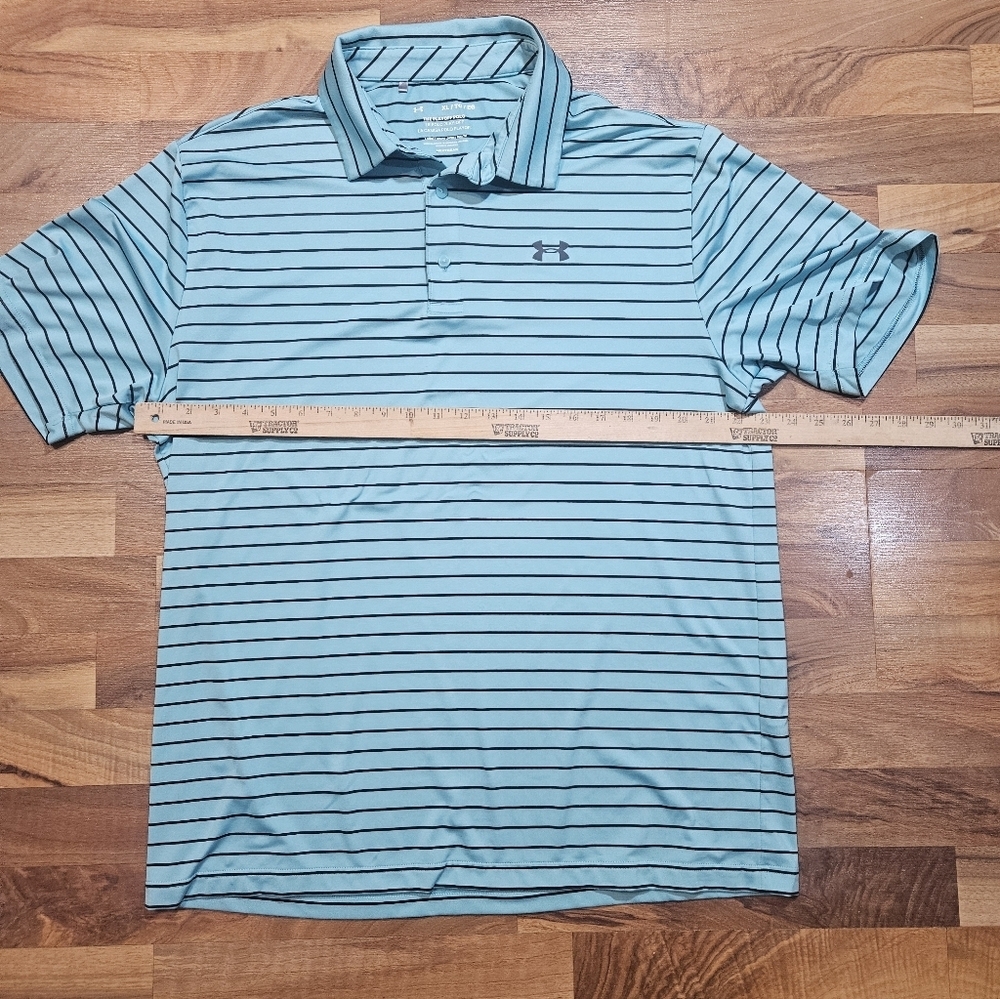 Under Armour Playoff Polo Golf Shirt Teal Stripe Men’s XL - Picture 4 of 7
